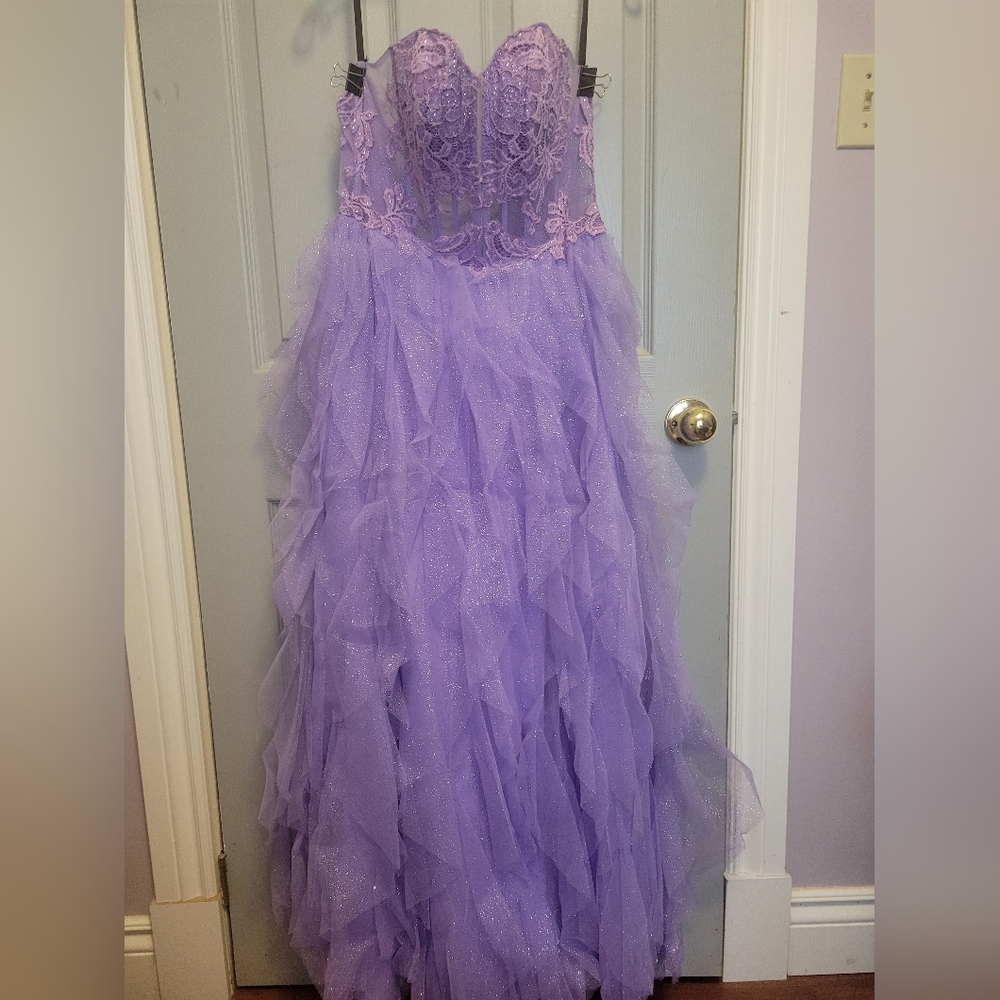 Lavender Ruffled Tulle Ball Gown